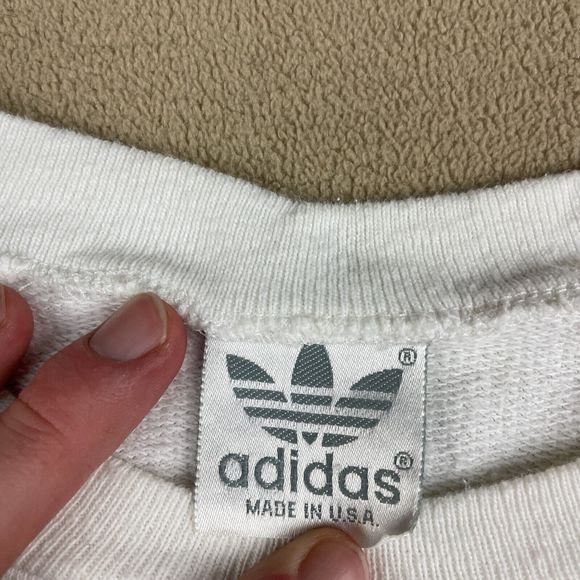 Vintage Adidas Sweater Mens Medium 80s Logo Pullover White Sports Graphic - Picture 8 of 11